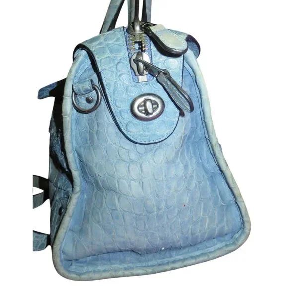 SOLD Coach Rhyder Limited Edition rare dusty blue Croc Embossed Denim Leather - Picture 3 of 16